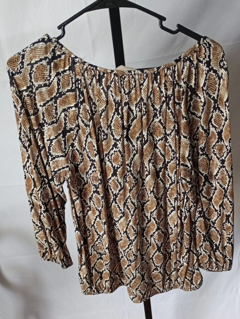Michael Kors Tan and Black Snake-Print Peasant Top